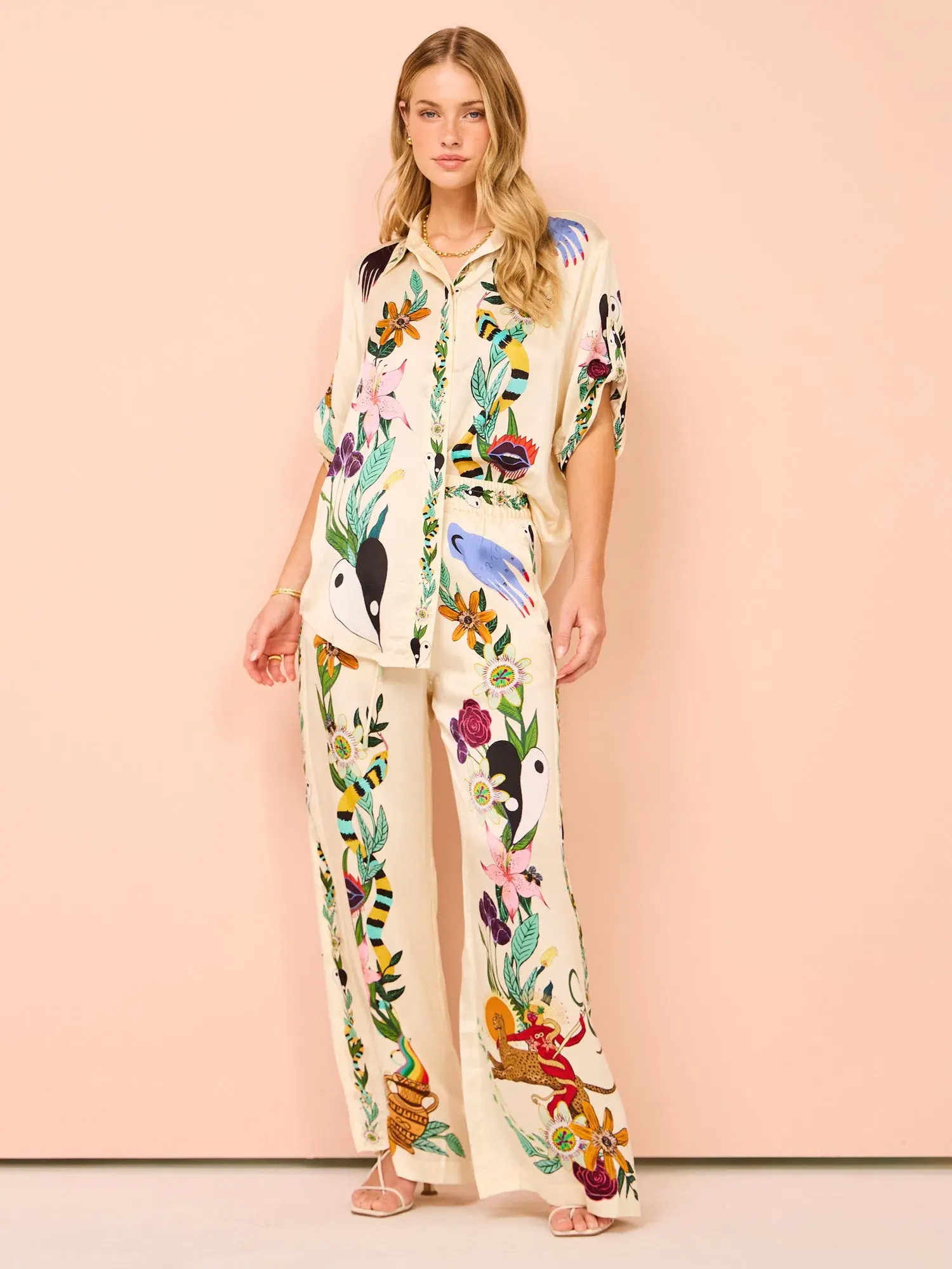 Alemais Meagan Oversized Silk Shirt & Pants Set Print Size 14 - Image 1
