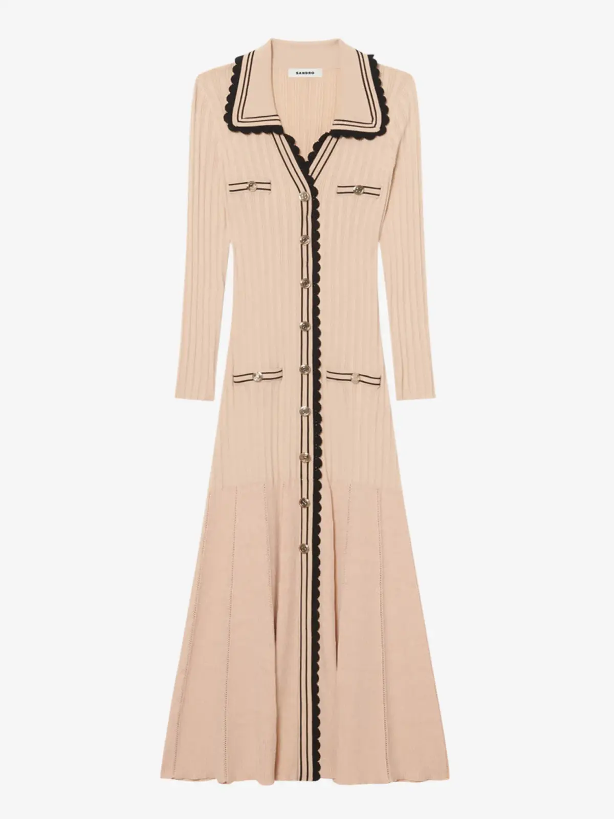 Sandro Alexandrine Ribbed Knit Midi Dress Beige Size 6 AU - Image 8