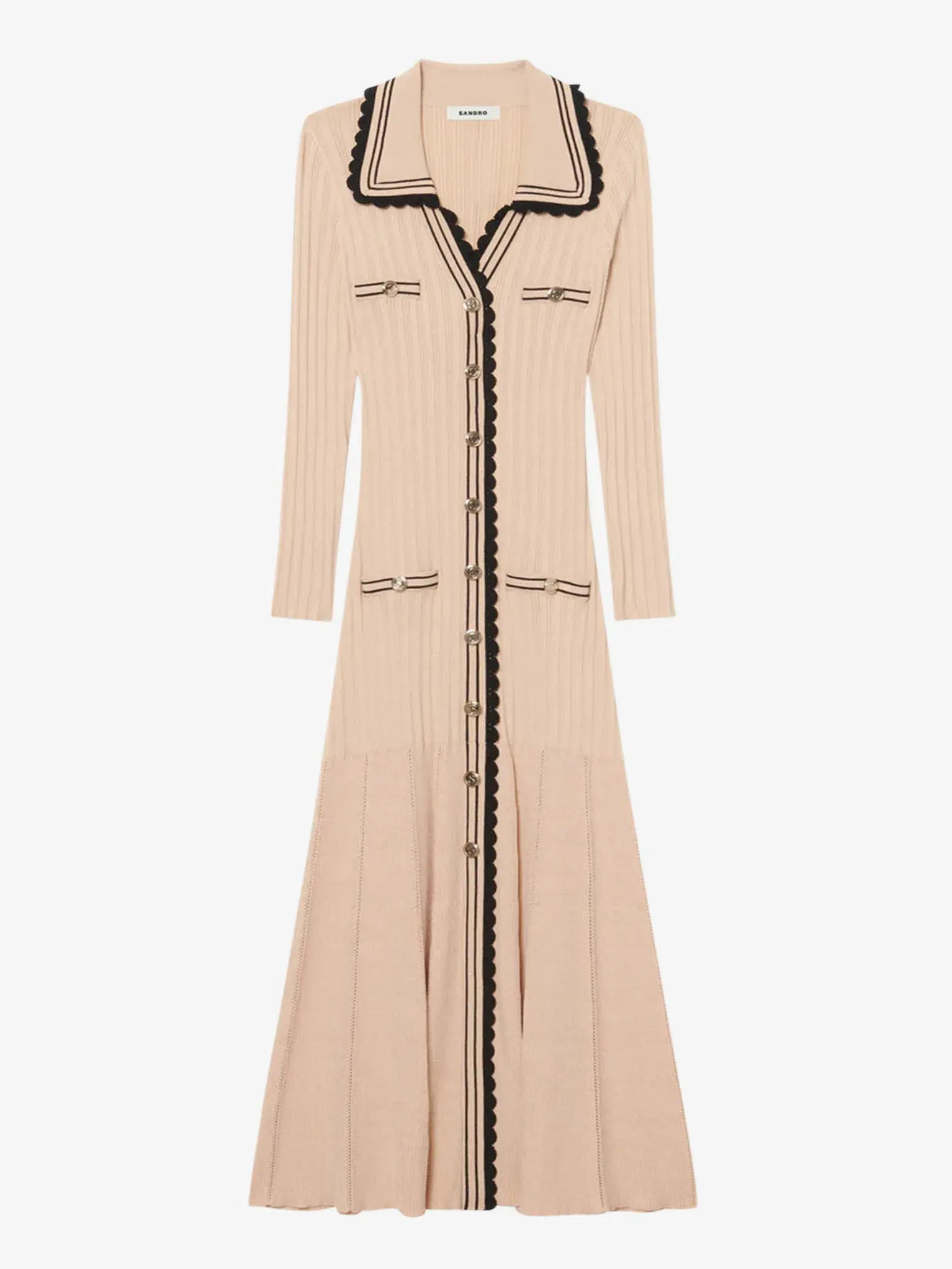Sandro Alexandrine Ribbed Knit Midi Dress Beige Size 6 AU - Image 8