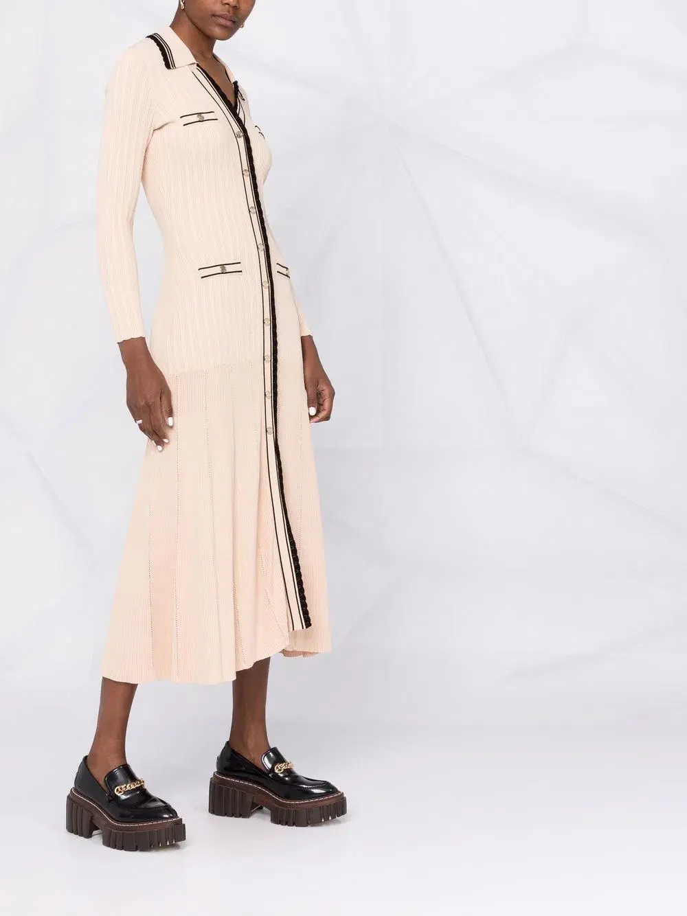 Sandro Alexandrine Ribbed Knit Midi Dress Beige Size 6 AU for rent on The Volte - main image