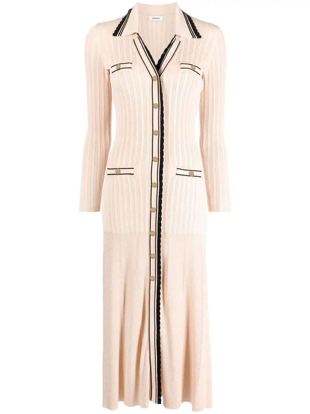 Sandro Alexandrine Ribbed Knit Midi Dress Beige Size 6 AU - Image 7