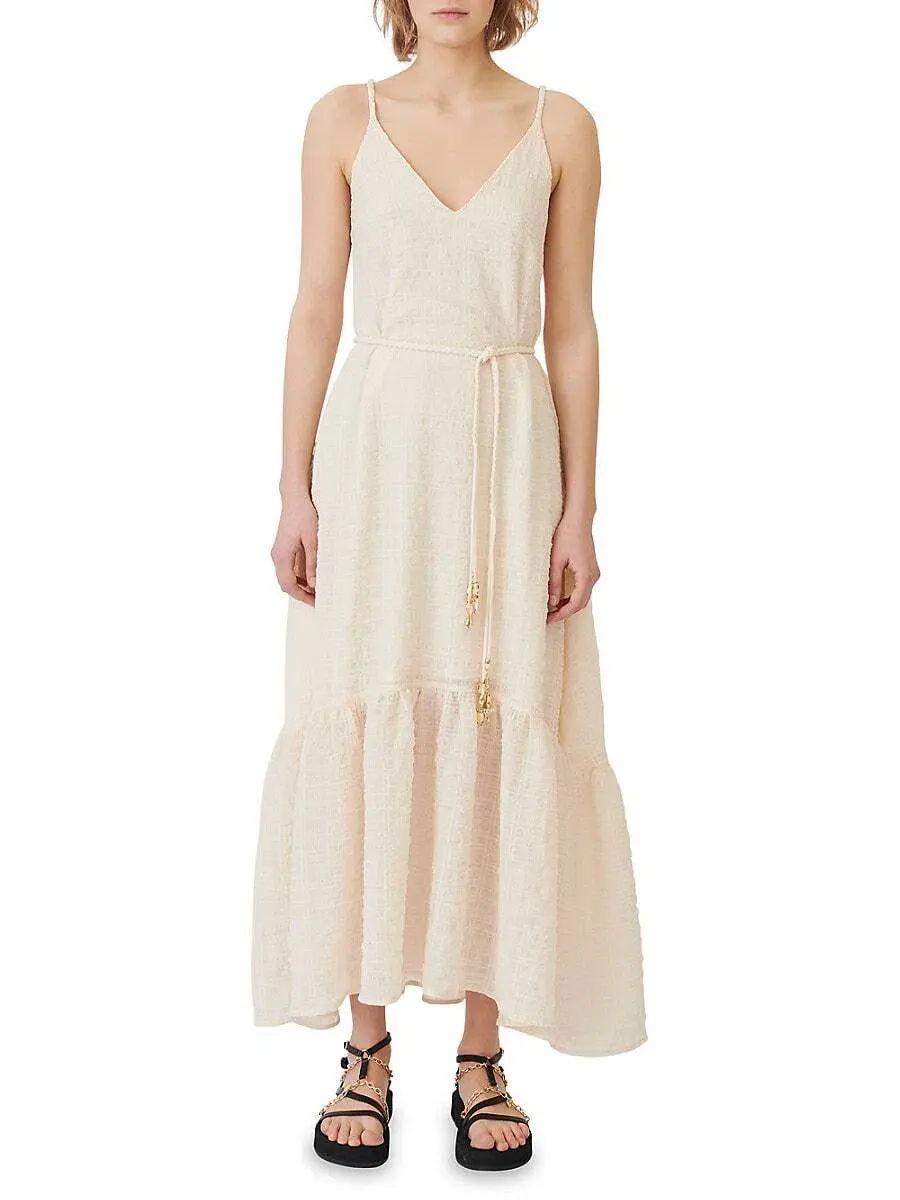 Maje Rolio Strappy Woven Maxi Dress Ecru Cream Size 34 / AU 6 - Image 1