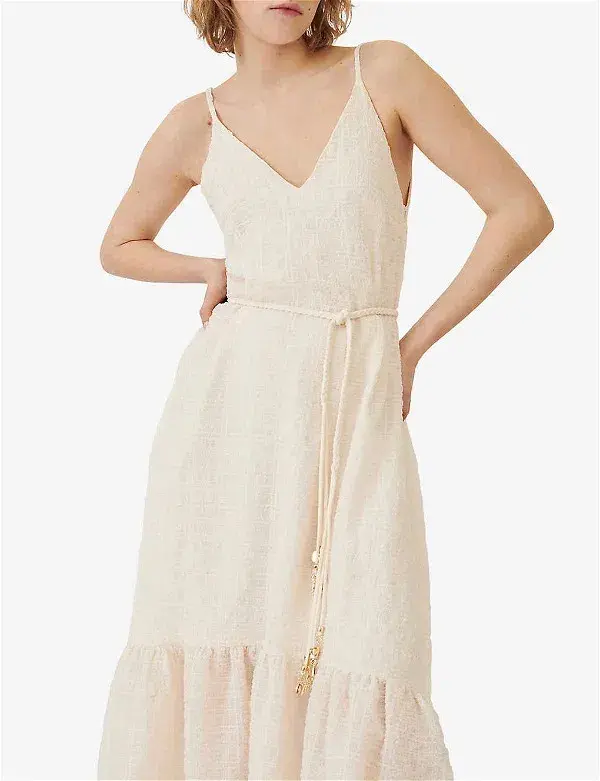 Maje Rolio Strappy Woven Maxi Dress Ecru Cream Size 34 / AU 6 - Image 4