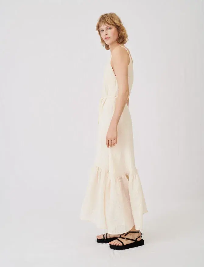 Maje Rolio Strappy Woven Maxi Dress Ecru Cream Size 34 / AU 6 for rent on The Volte - main image