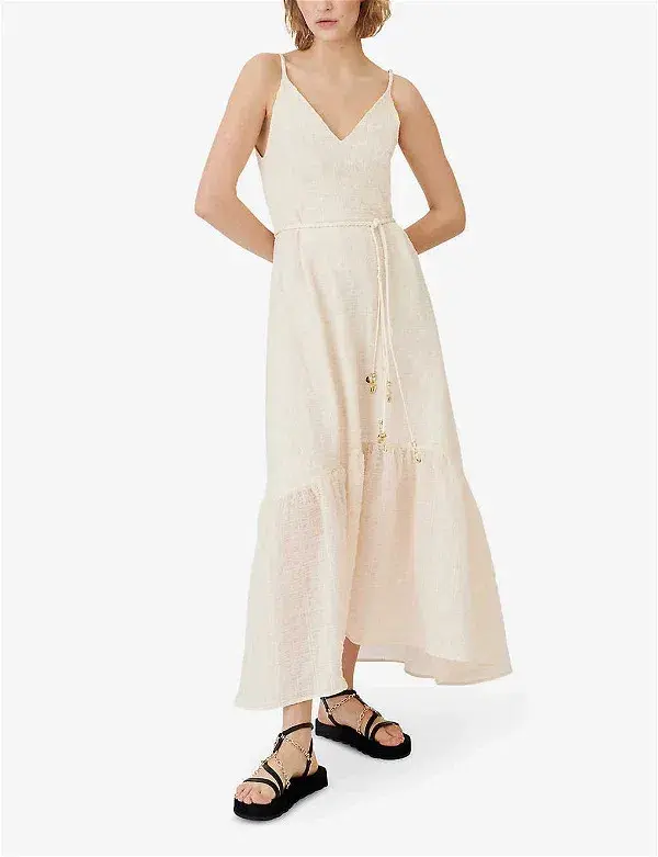 Maje Rolio Strappy Woven Maxi Dress Ecru Cream Size 34 / AU 6 - Image 5