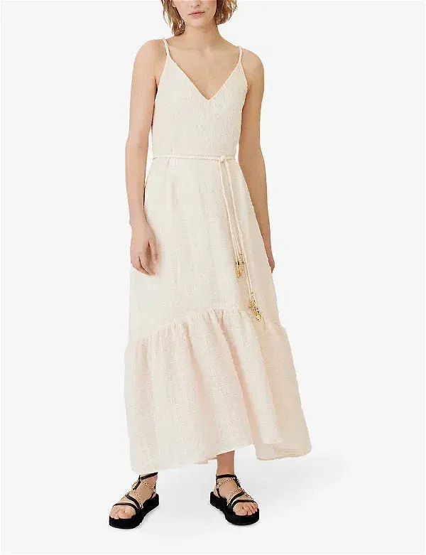 Maje Rolio Strappy Woven Maxi Dress Ecru Cream Size 34 / AU 6 - Image 2