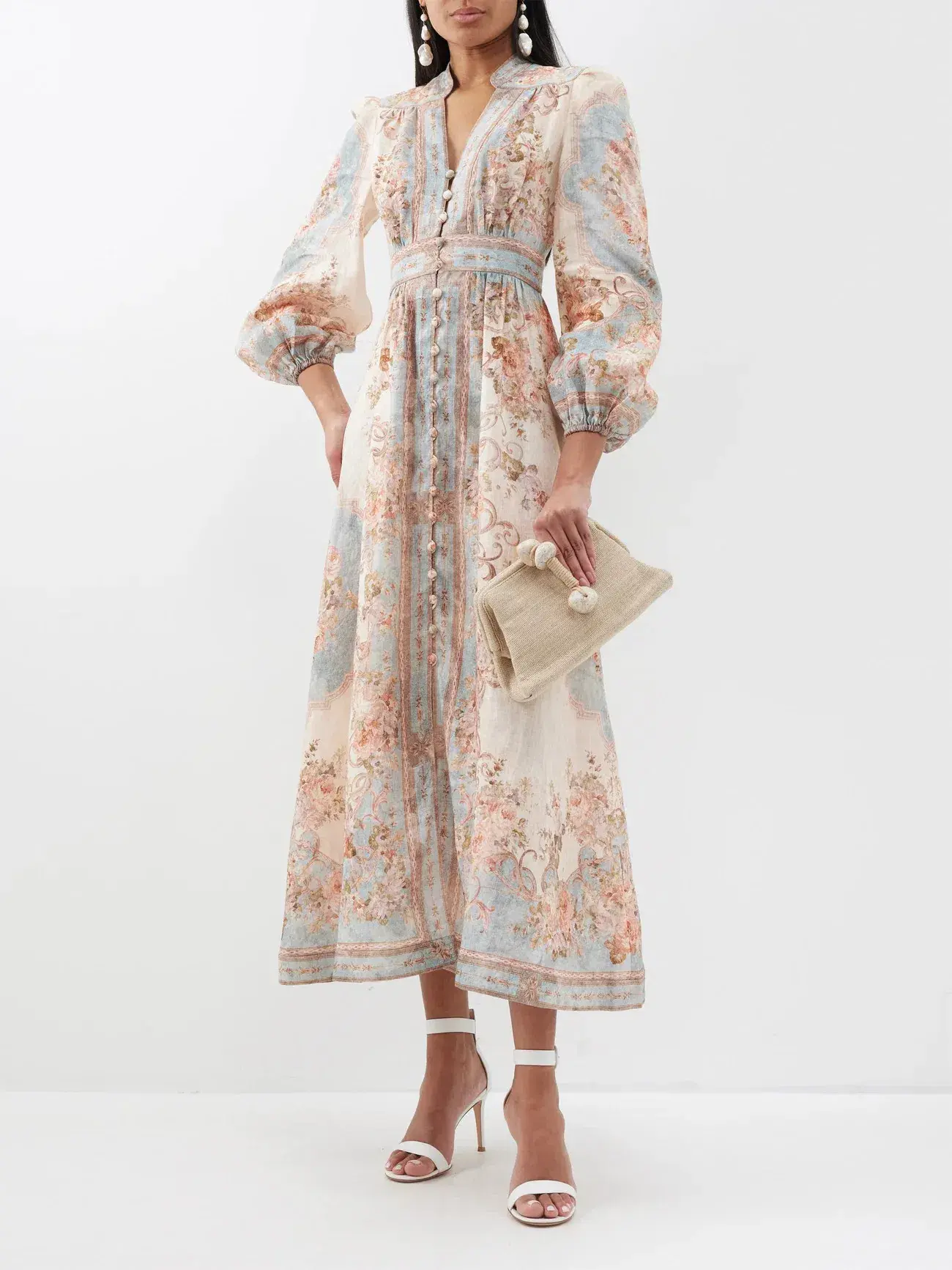 Zimmermann August Plunge Midi Dress Sky Blue Floral Size 4 / AU 16 - Image 2