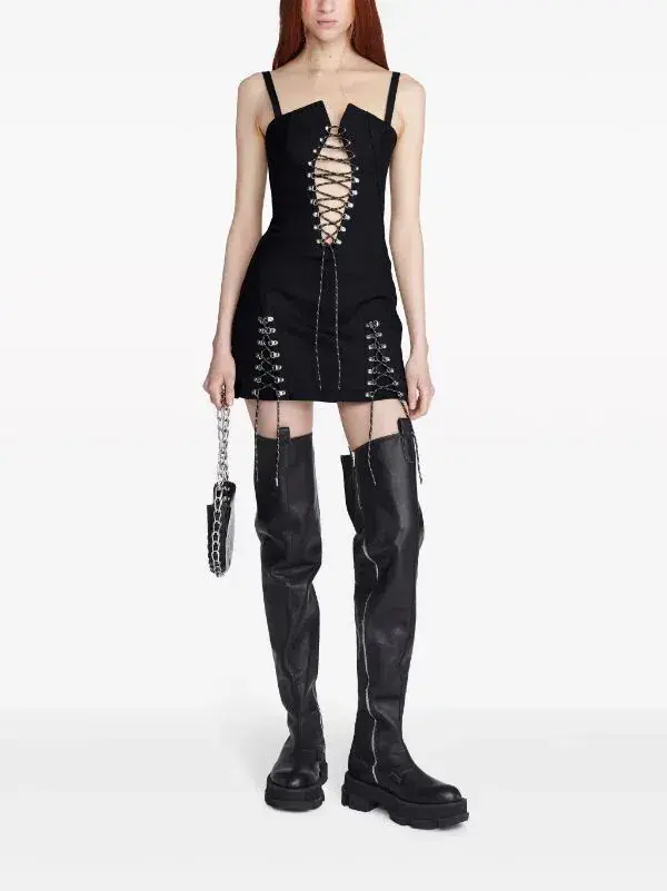 Dion Lee Hiking Laced Mini Dress Black Size 10 - Image 1