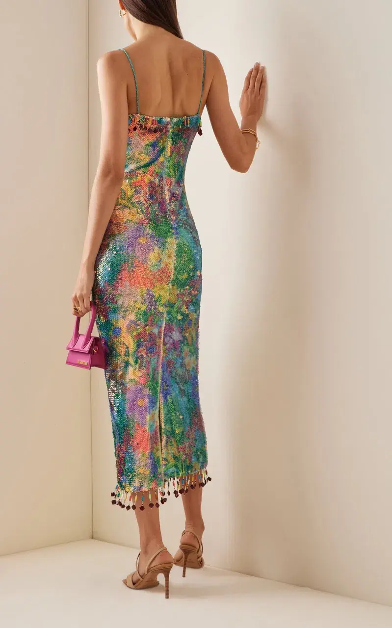 Alexis Aiya Midi Rainbow Sequin Dress in Multi Size Small / AU 8 - Image 3