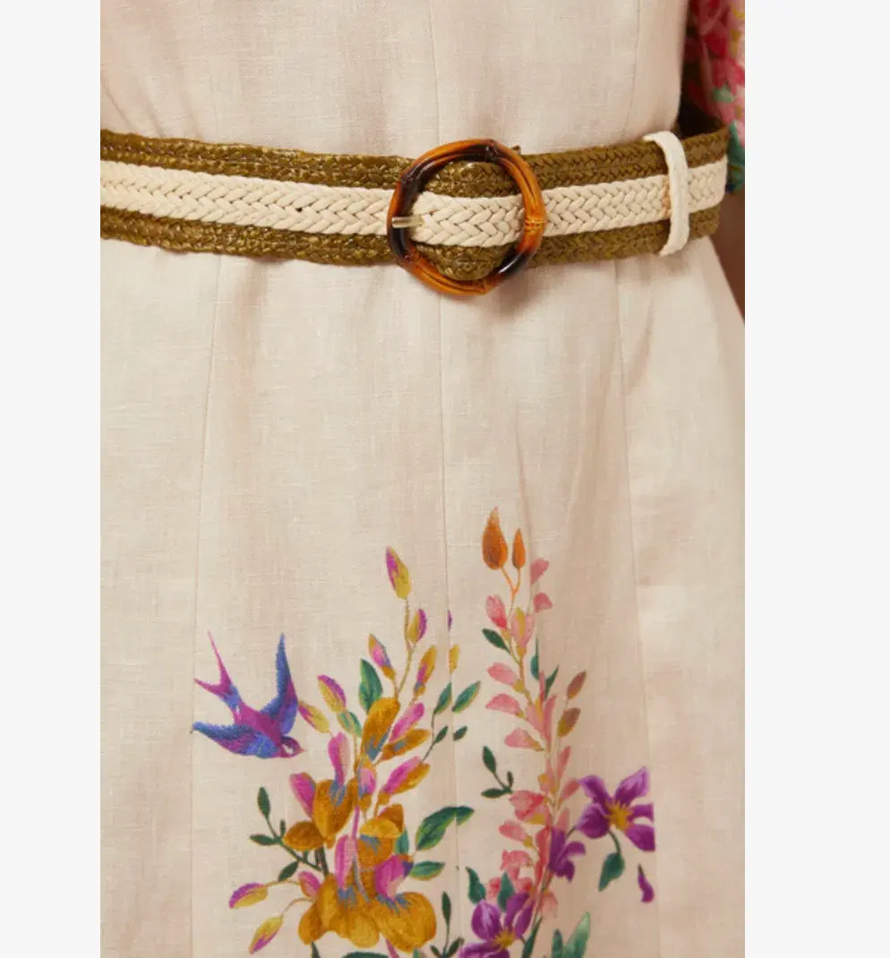 Zimmermann Tropicana Tie Sleeve Midi Dress Cream Floral Size 0P / AU 6 for rent on The Volte - main image