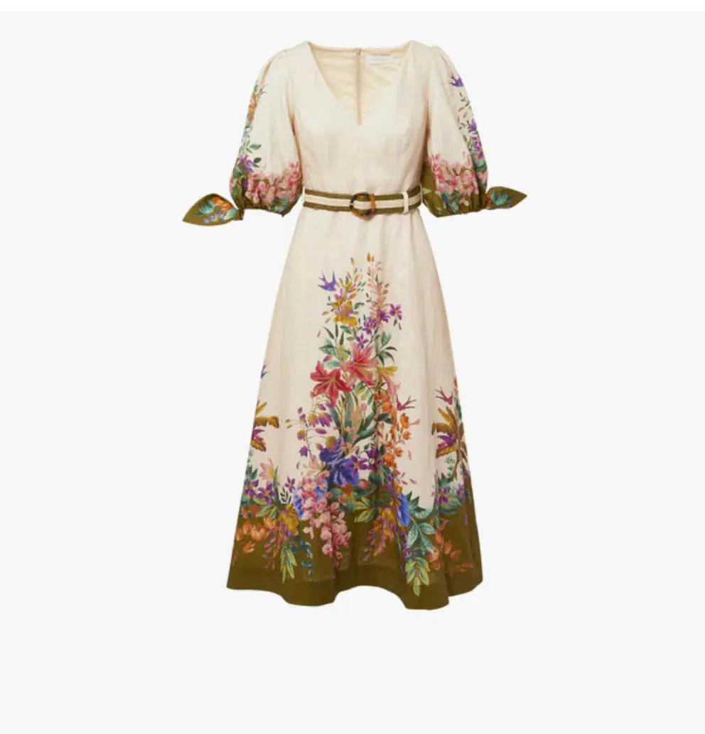 Zimmermann Tropicana Tie Sleeve Midi Dress Cream Floral Size 0P / AU 6 - Image 4