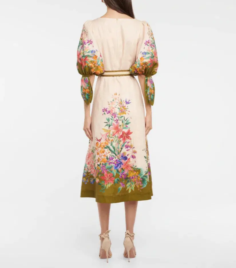 Zimmermann Tropicana Tie Sleeve Midi Dress Cream Floral Size 0P / AU 6 - Image 2