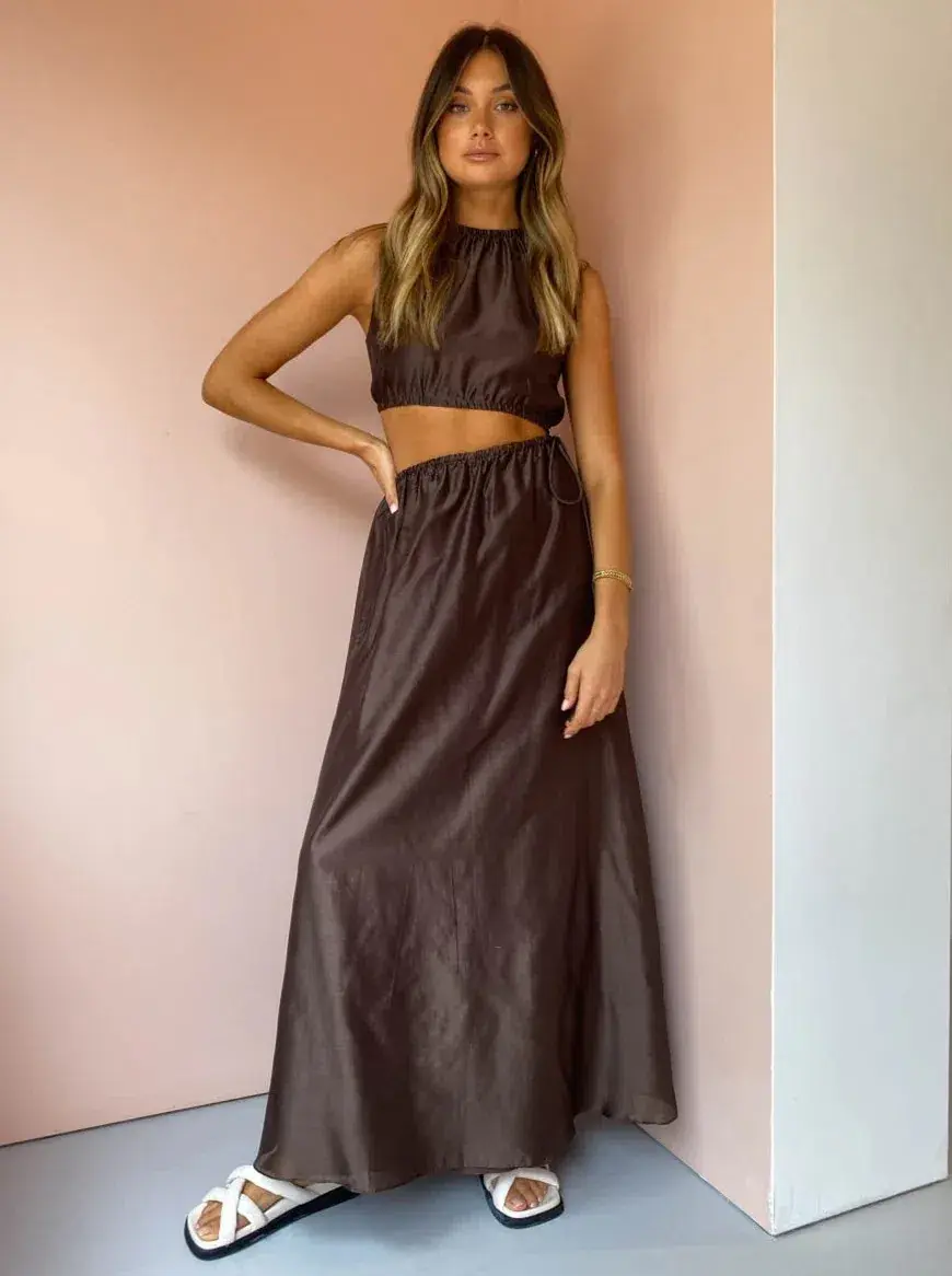 Sir the Label Anje Asymmetrical Cut Out Dress in Chocolate Size 1 / AU 8 - Image 1