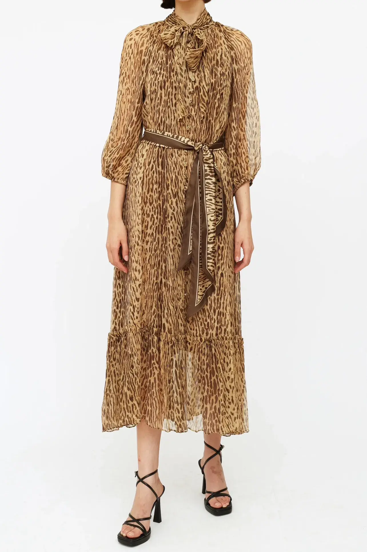 Zimmermann Espionage Tie Neck Silk Midi Dress Leopard Print Size 1 / AU 10 - Image 3