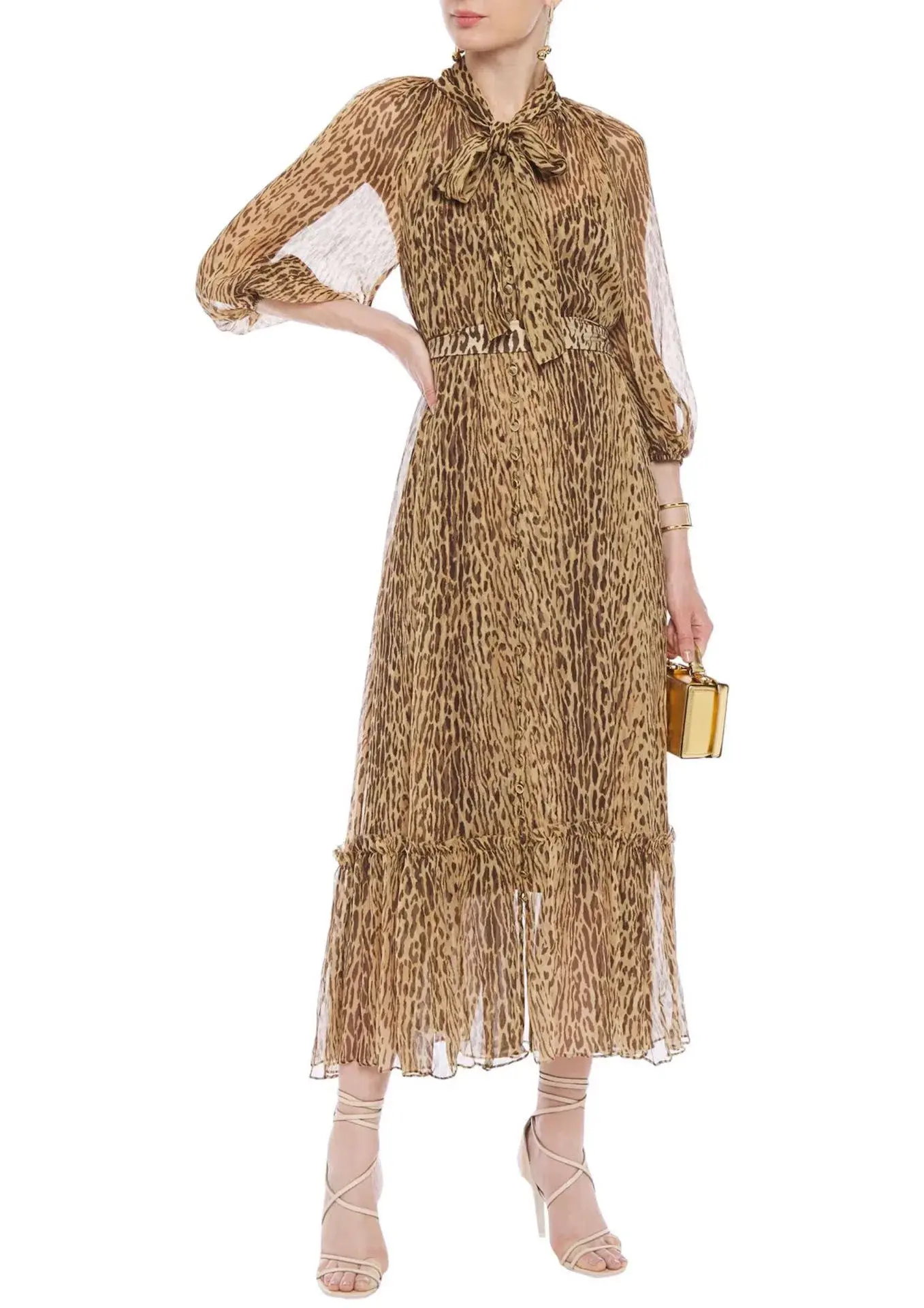 Zimmermann Espionage Tie Neck Silk Midi Dress Leopard Print Size 1 / AU 10 - Image 1