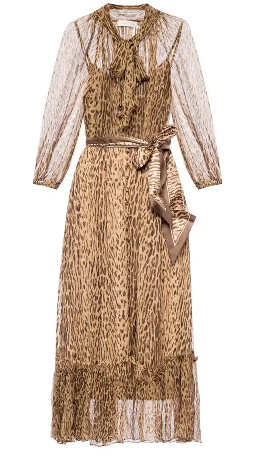 Zimmermann Espionage Tie Neck Silk Midi Dress Leopard Print Size 1 / AU 10 - Image 4