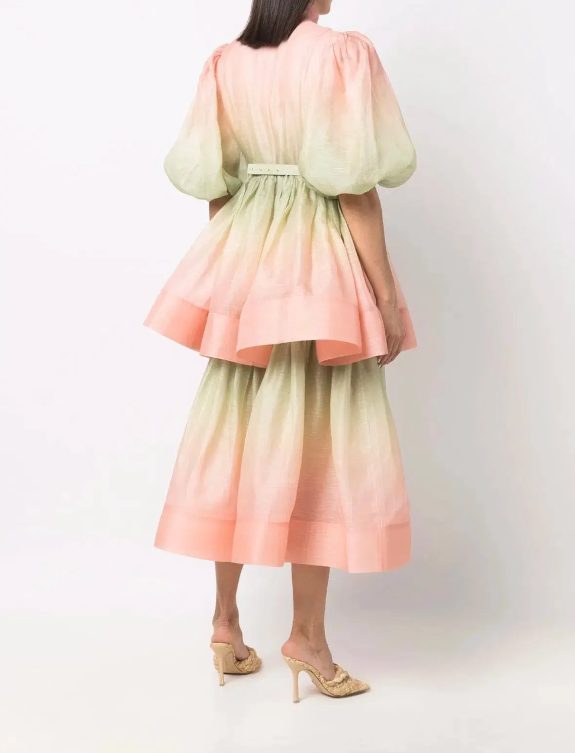 Zimmermann Postcard Puff Sleeve Midi Dress Ombre Watermelon Size 1 / AU 10 - Image 3