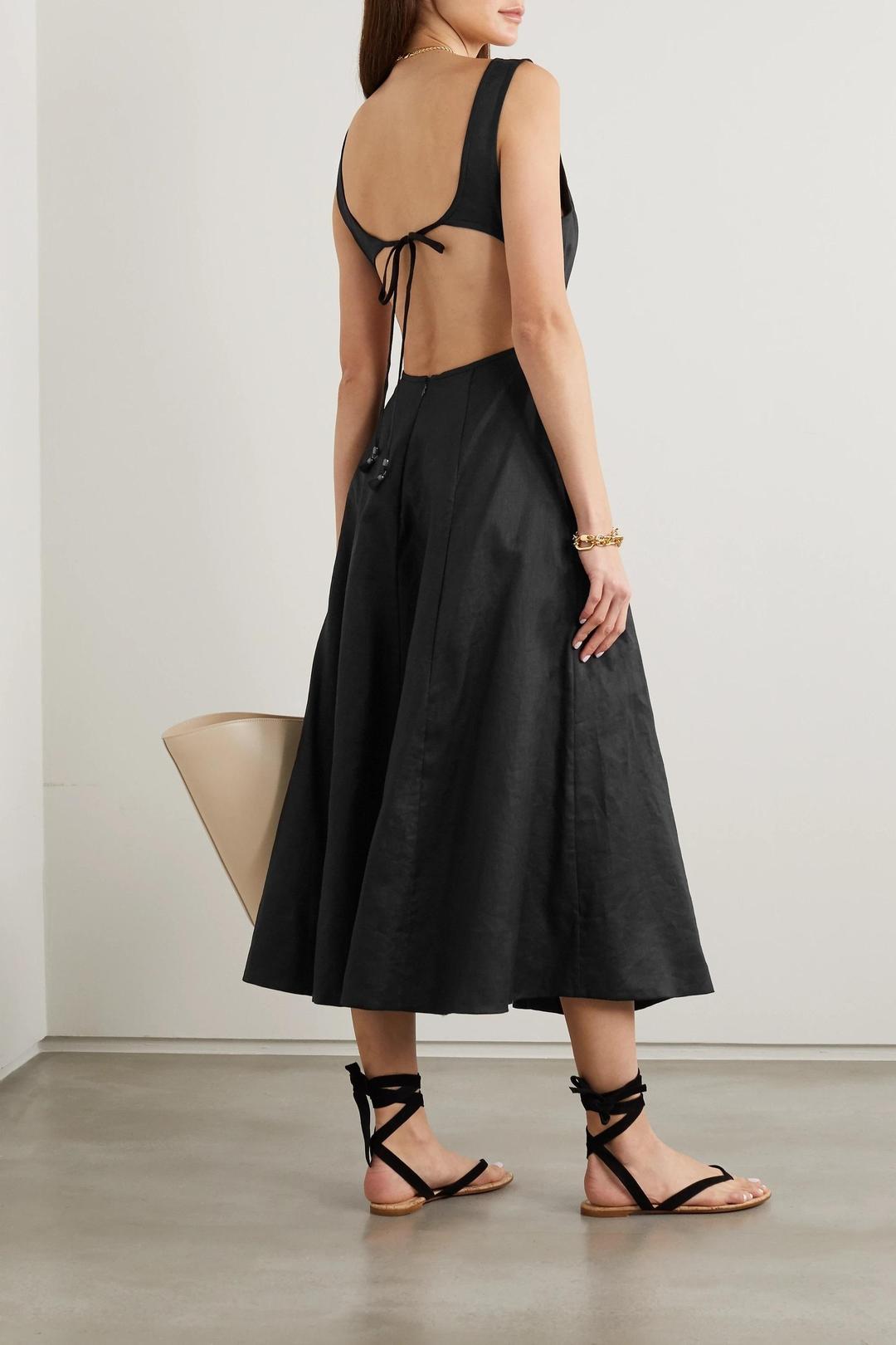 Zimmermann Lulu Cut Out Linen Midi Dress Noir Black Size 6 for rent on The Volte - main image