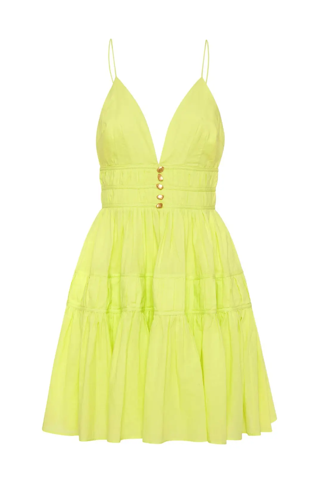 Aje Grace Tiered Mini Dress Light Lemon Size 10 for rent on The Volte - main image