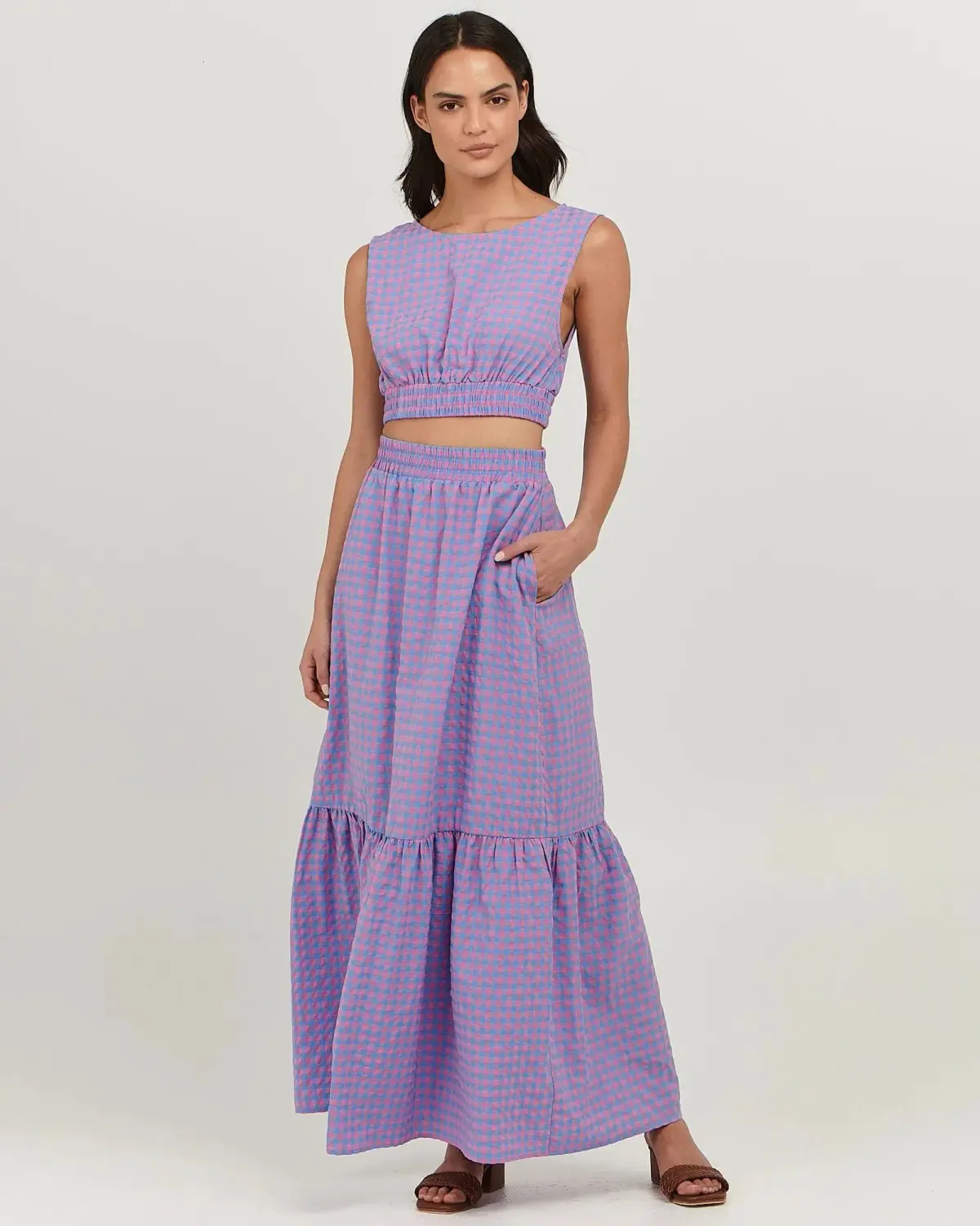 Charlie Holiday Elena Crop and Whitney Maxi Skirt Set Gingham Size 6 - Image 1