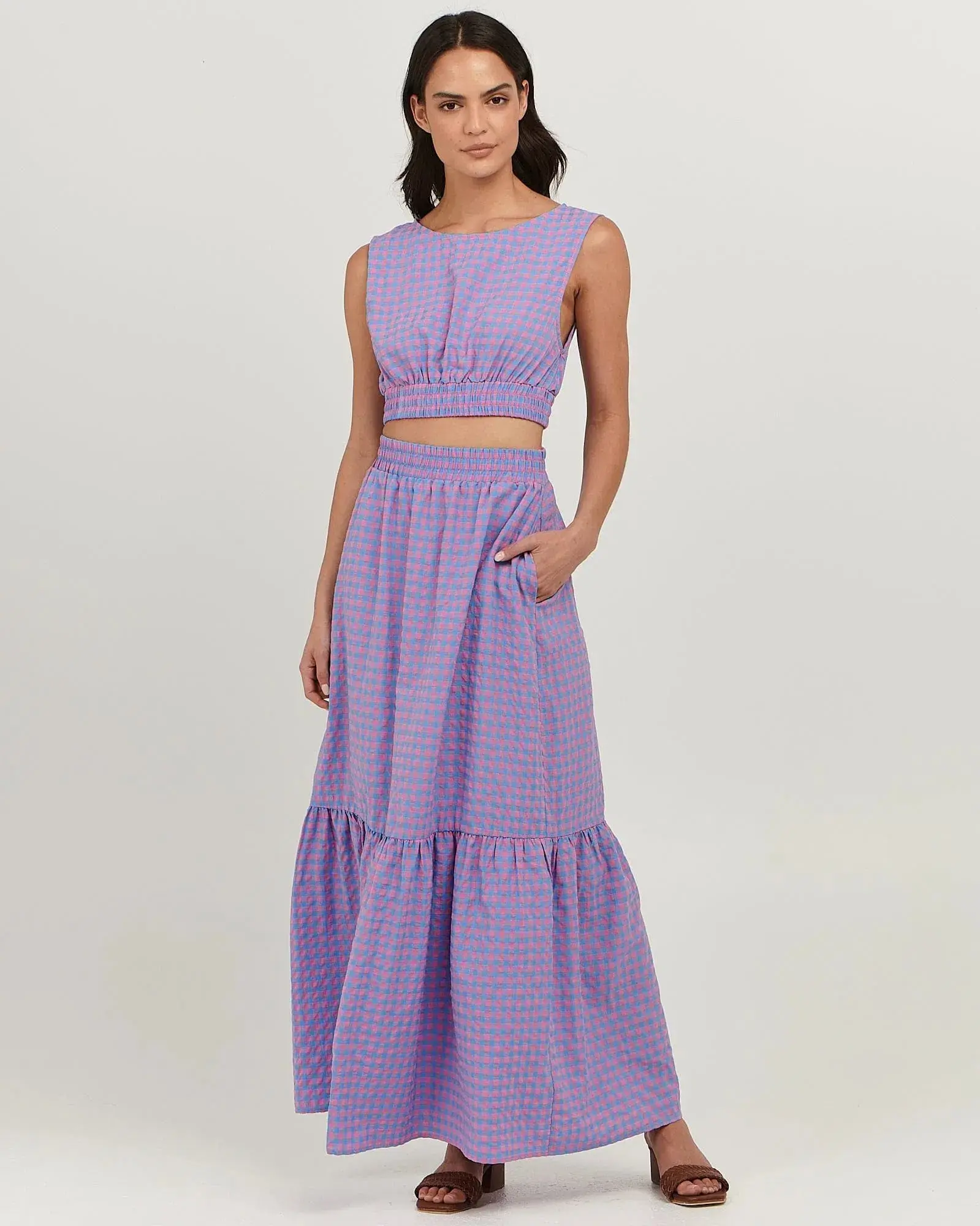 Charlie Holiday Elena Crop and Whitney Maxi Skirt Set Gingham Size 6 - Image 1