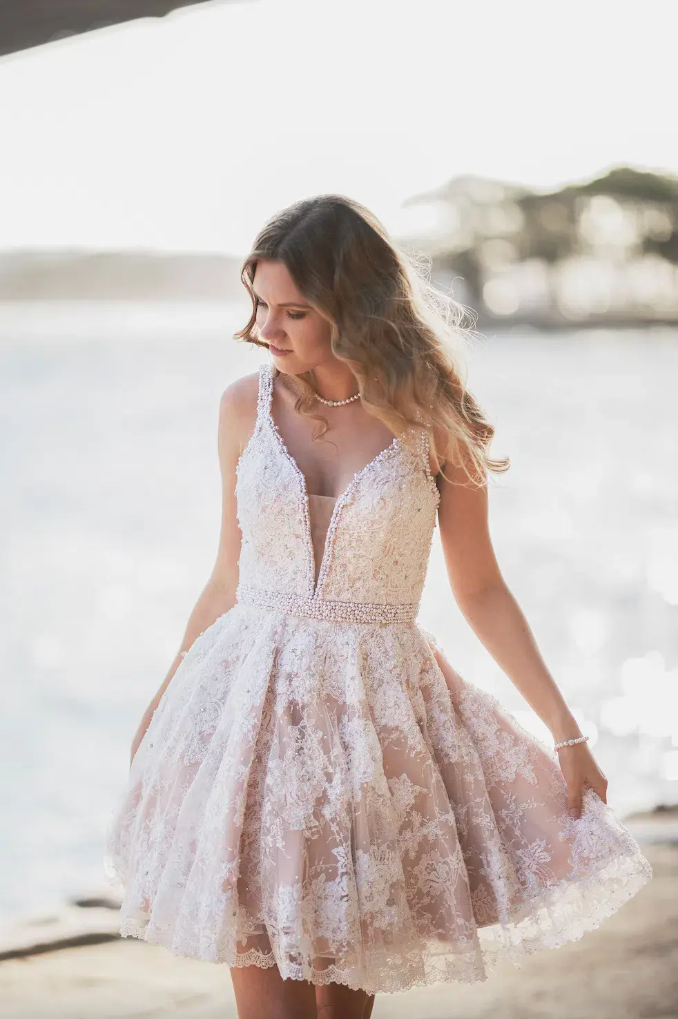 Sherri Hill 50656 Lace Mini Dress White Size 6 - Image 5