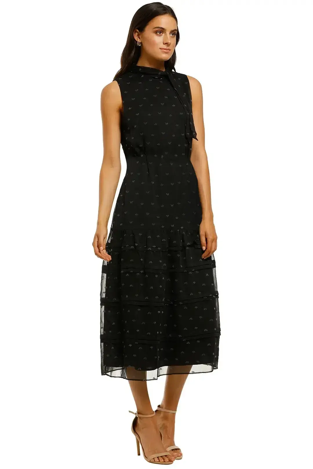 Stevie May Blackbird Midi Dress in Black Flocking Size 10 - Image 2