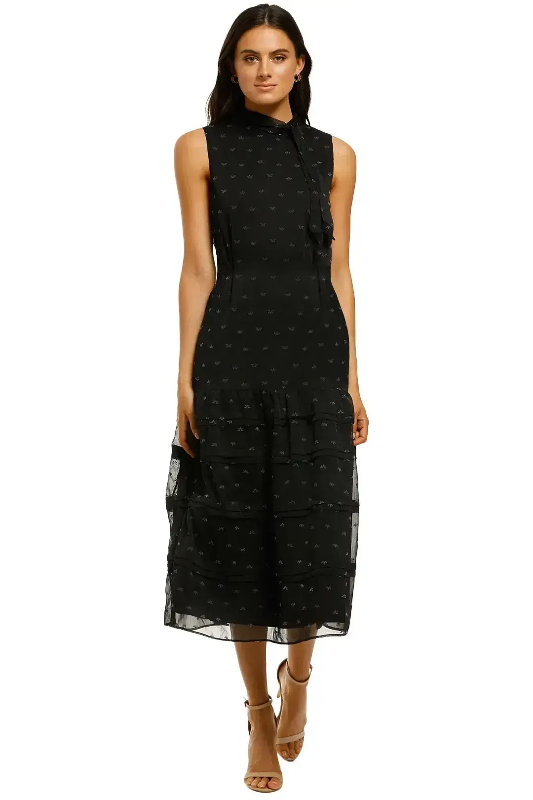 Stevie May Blackbird Midi Dress in Black Flocking Size 12 - Image 4
