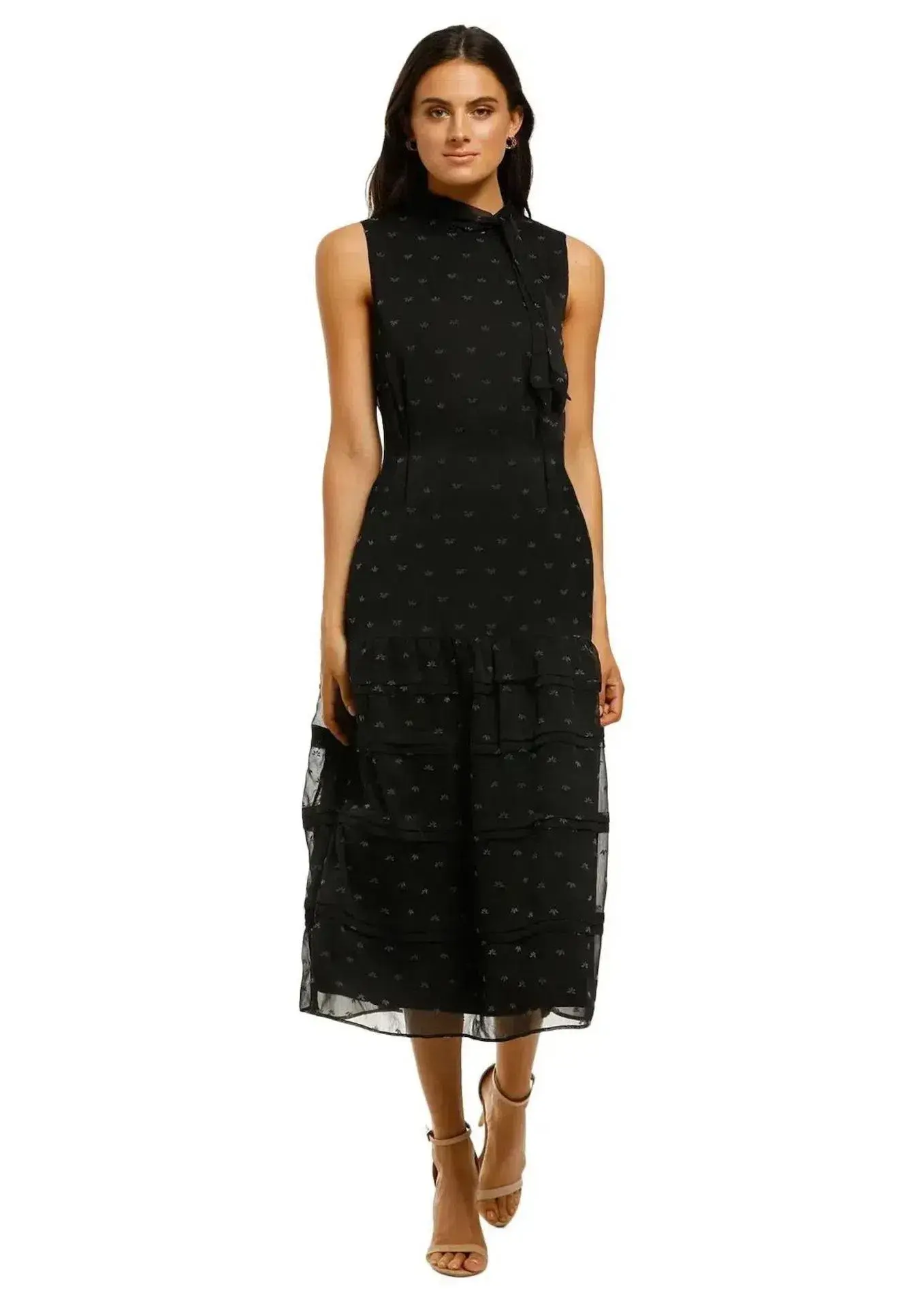 Stevie May Blackbird Midi Dress in Black Flocking Size 12 - Image 1