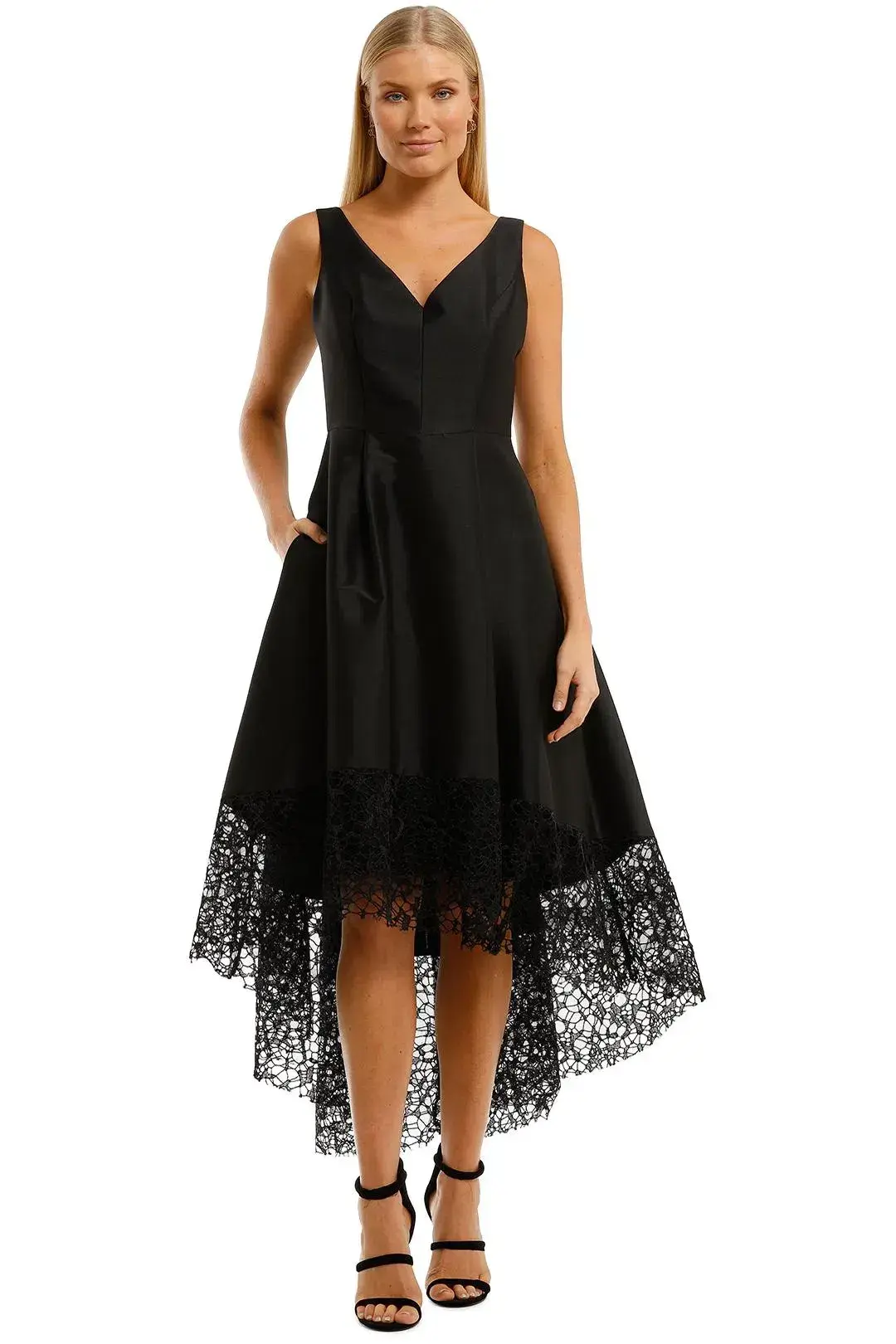 Anthea Crawford Satin Hi Lo Midi Dress in Black Size 10 - Image 4