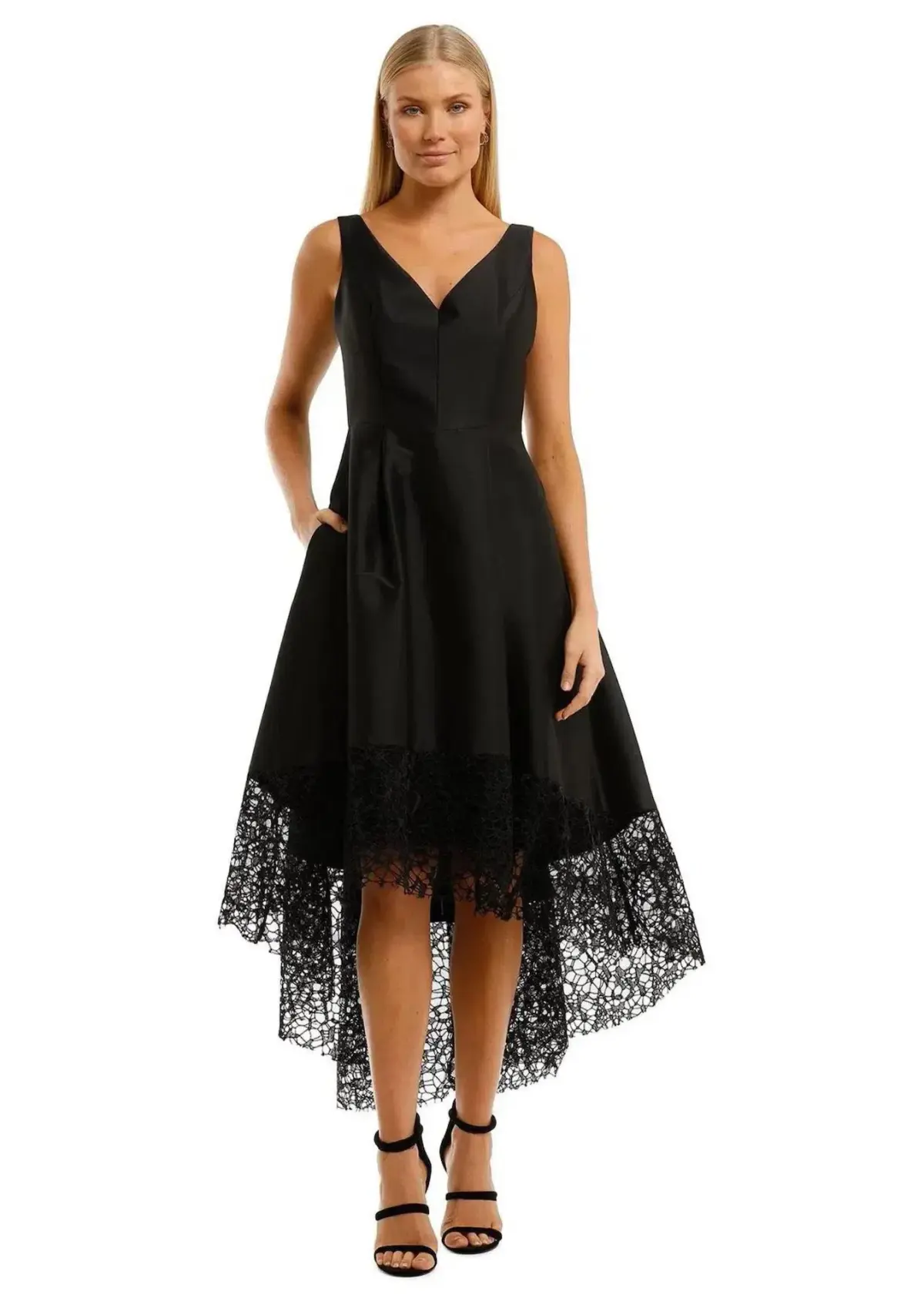 Anthea Crawford Satin Hi Lo Midi Dress in Black Size 10 - Image 1