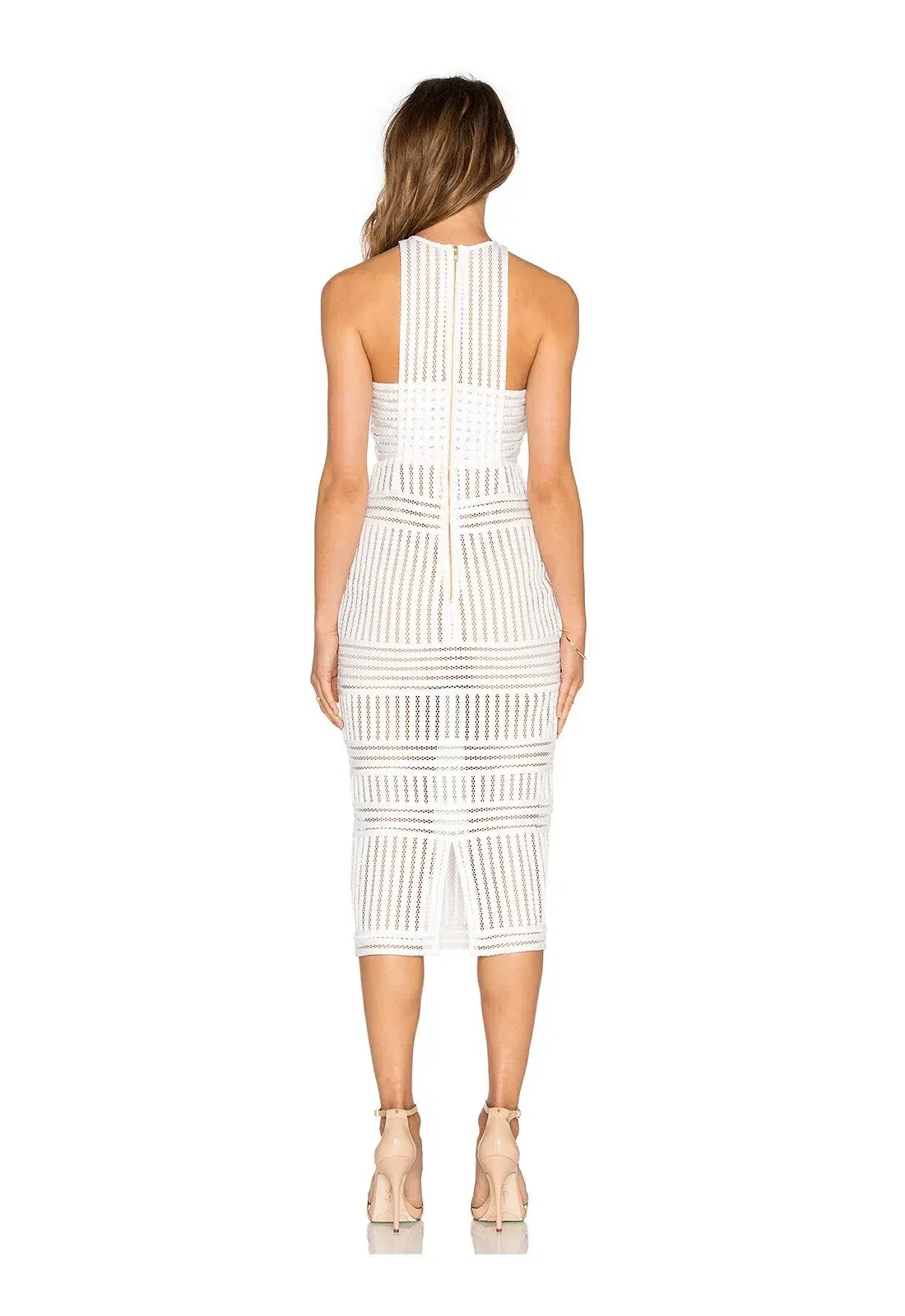 Self Portrait Stripe Mesh Column Dress White Size 8 - Image 3