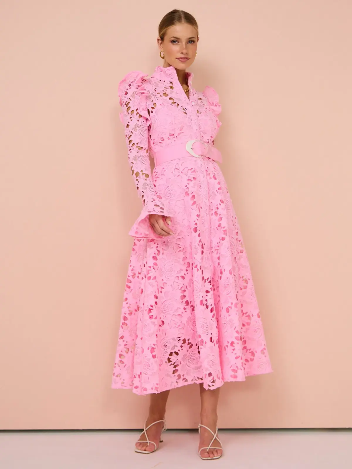Leo Lin Aliyah Lace Butterfly Sleeve Midi Dress Candy Pink Size AU 8 - Image 1