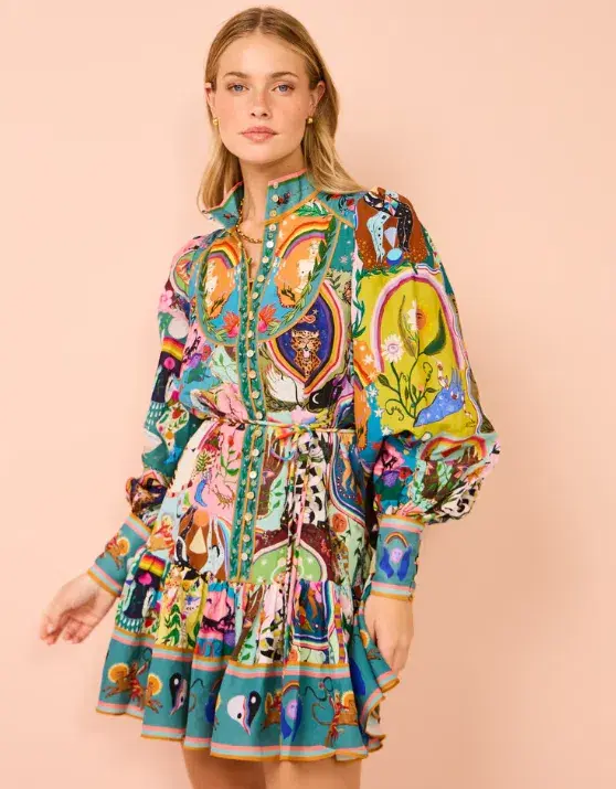 Alemais Evergreen Mini Dress in Multi Size AU 8  - Image 4