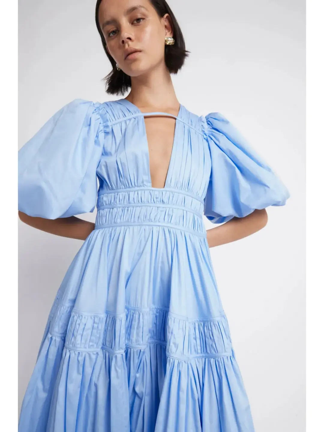 Aje Fallingwater Gathered Midi Dress Blue Size AU 4 for rent on The Volte - main image