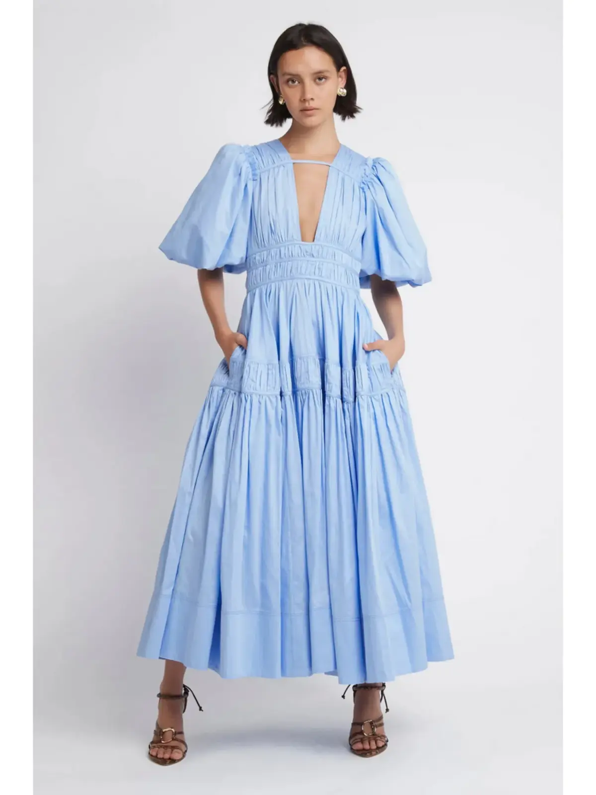 Aje Fallingwater Gathered Midi Dress Blue Size AU 4 - Image 1