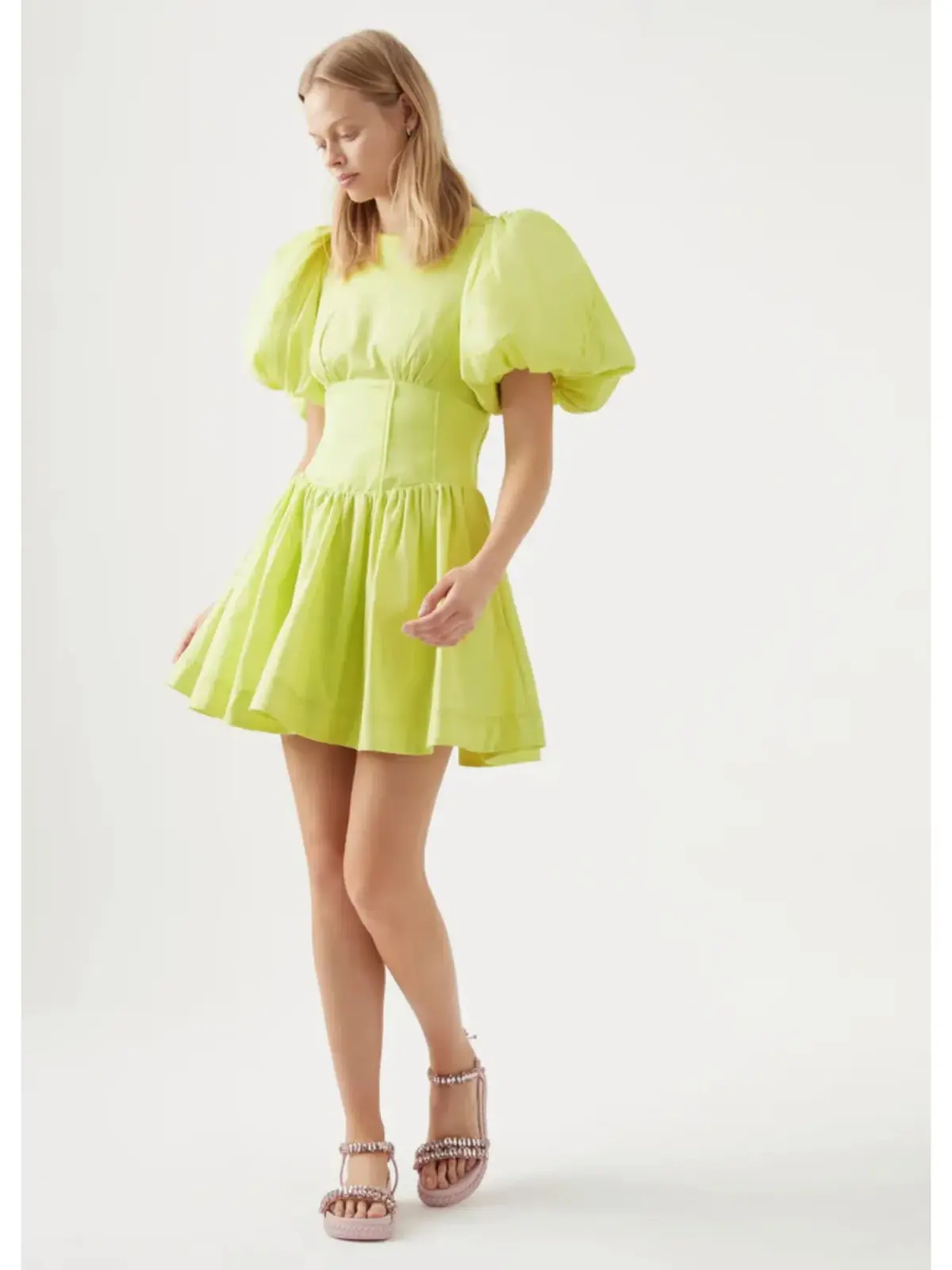 Aje Gianna Puff Sleeve Mini Dress in Lemon Size AU 6 - Image 1