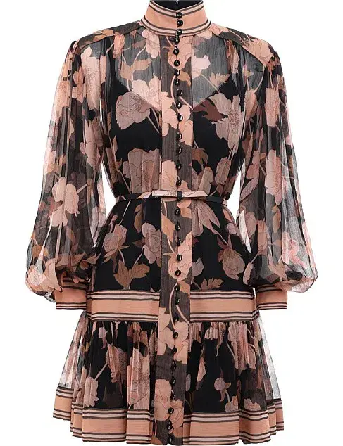 Zimmermann Concert Peonies Panelled Mini Dress Black Peonies Size 0 / AU 8 - Image 2