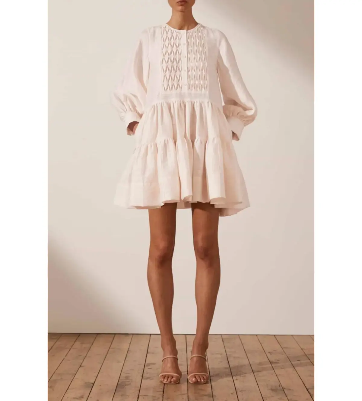 Shona Joy Tuxedo Shirt Dress Ivory Size 10 - Image 1