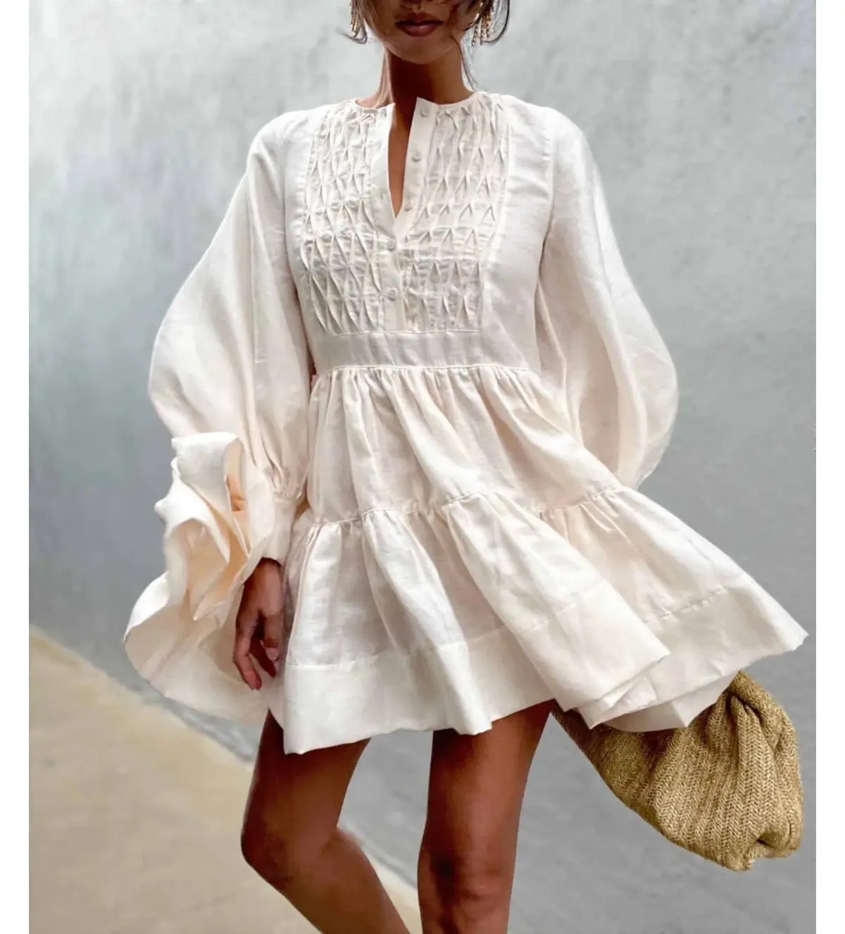 Shona Joy Tuxedo Shirt Dress Ivory Size 10 - Image 4