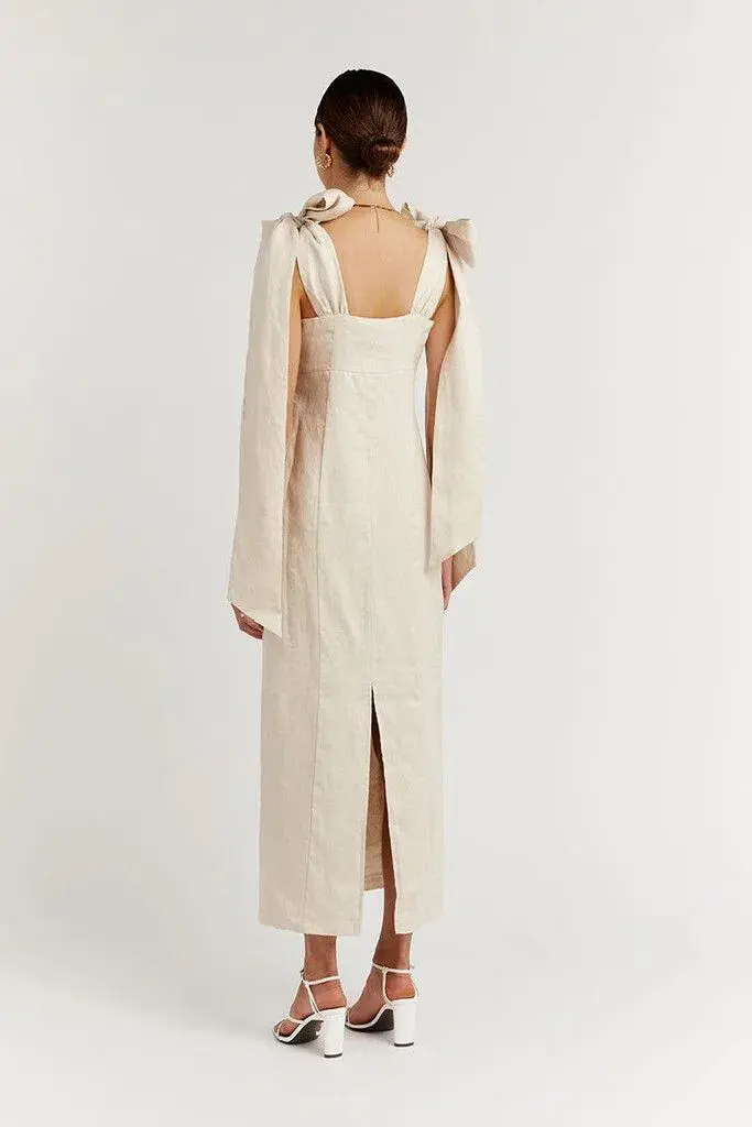 Dissh Aisle Linen Bow Midi Dress In Pearl Size 8 - Image 2