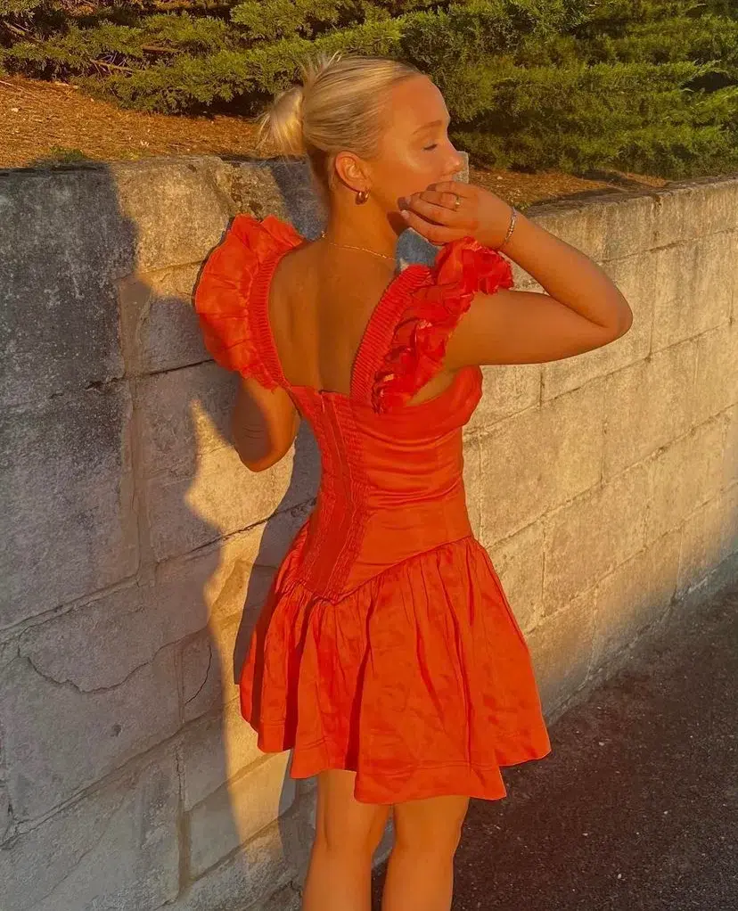 Aje Simone Frill Sleeve Mini Dress Orange Size 6 - Image 7