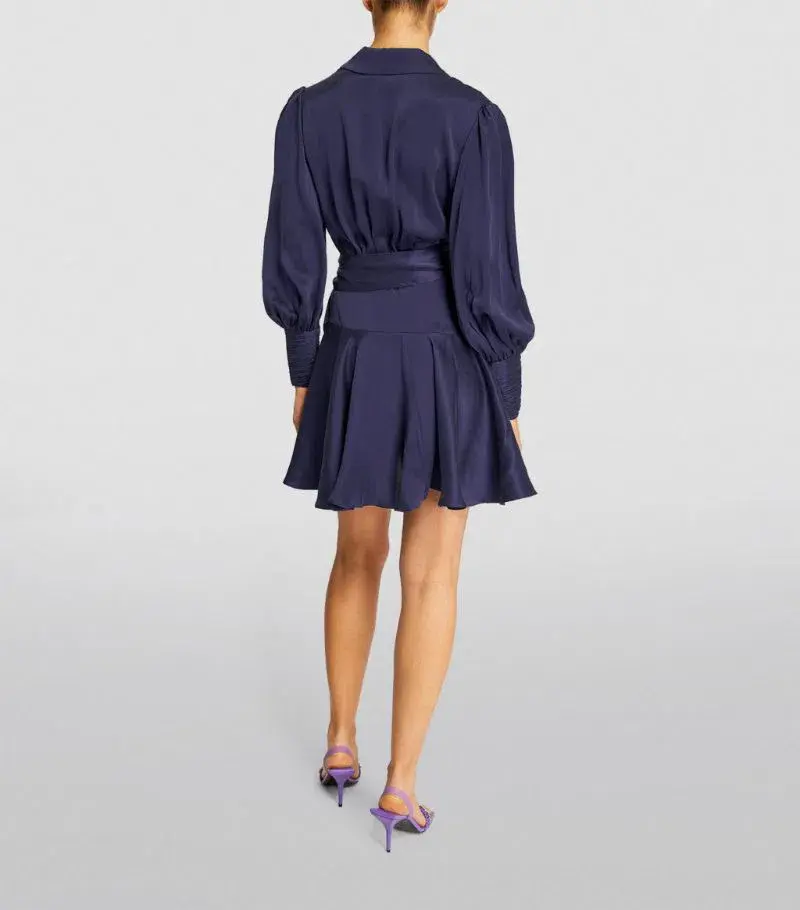 Zimmermann Silk Wrap Mini Dress Navy  Size 1/Au 10  - Image 2