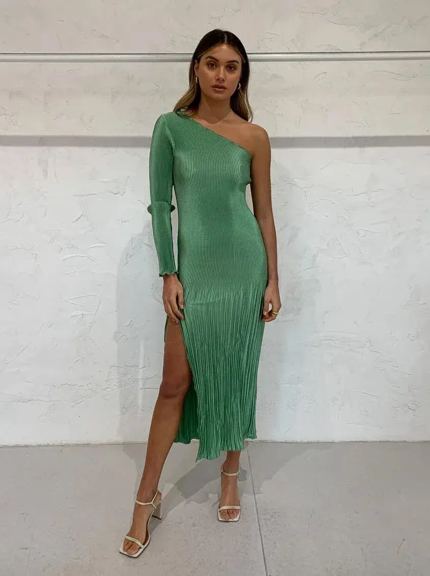 L'idée Soirée One Shoulder Sleeve Gown Green Size 8 - Image 2