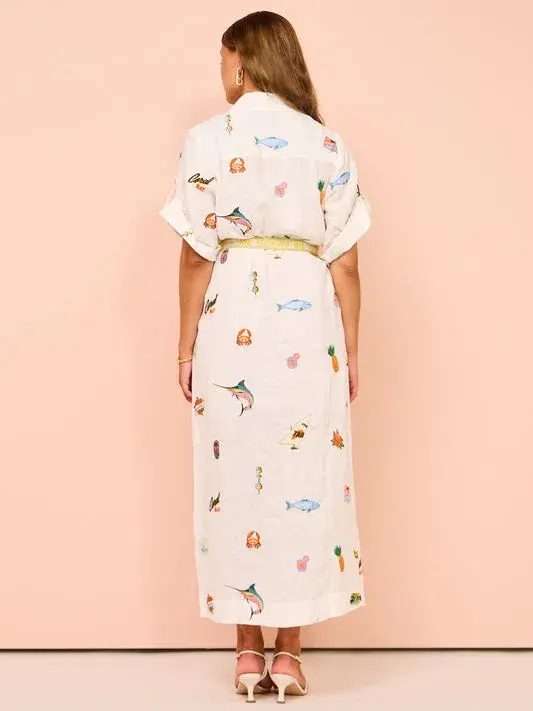 Alemais Blue Marlin Embroidered Dress In Cream Size 12 for rent on The Volte - main image