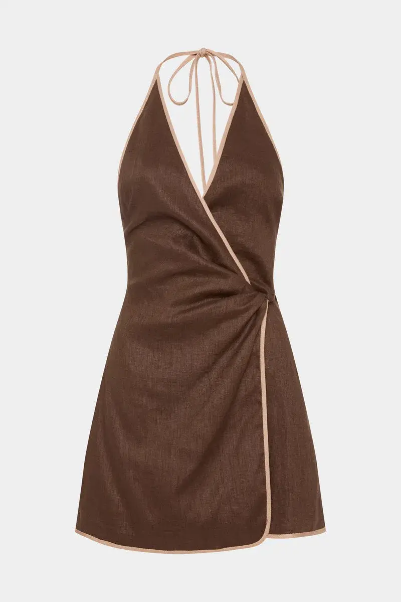 Sir the Label Affogato Twist Mini Dress Chocolate Size 1/Au 8 for rent on The Volte - main image