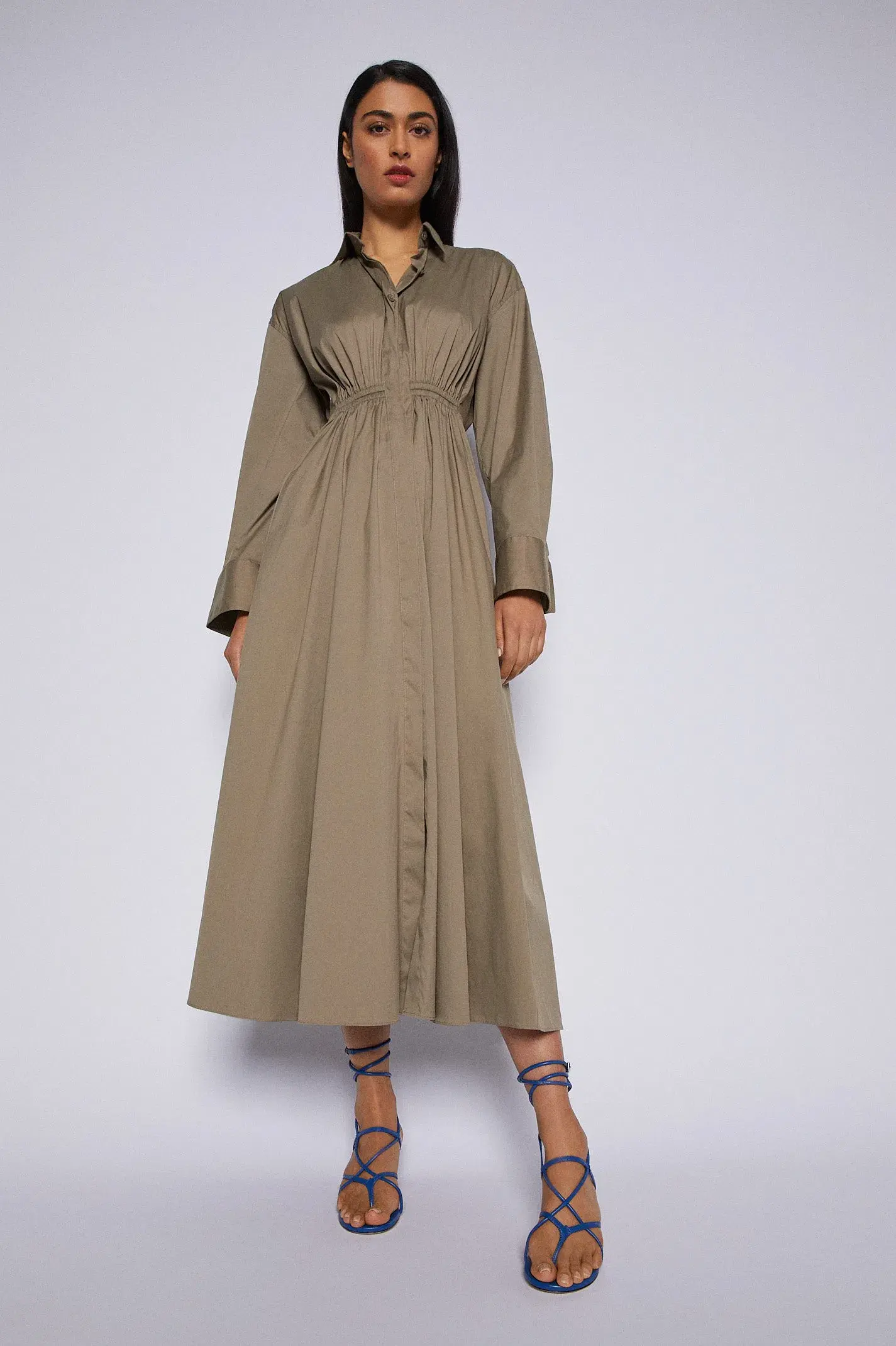 Scanlan Theodore Cotton Gathered Dress in Doe Size 6 - Image 1