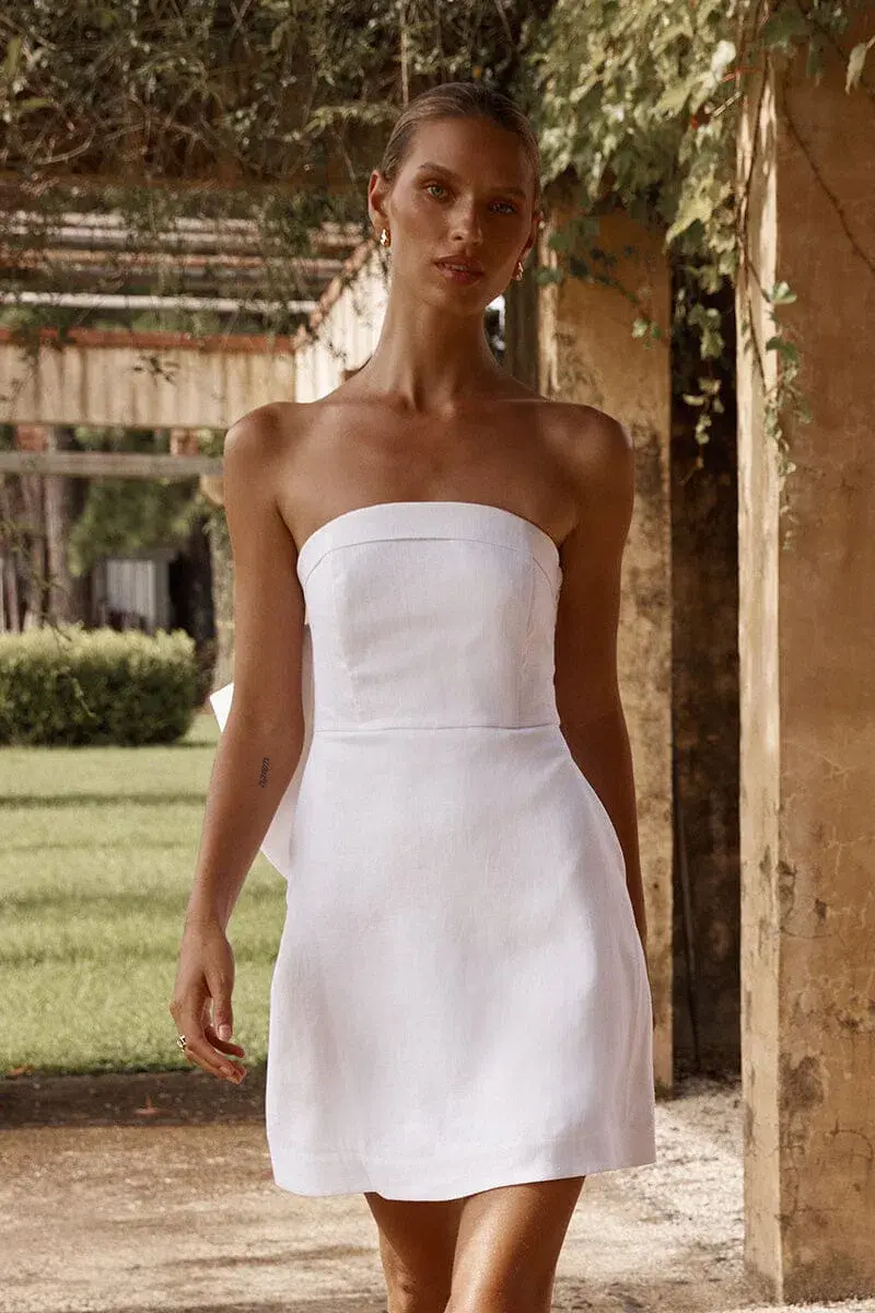 DISSH Aisle Linen Back Bow Mini Dress White Size 10 - Image 4