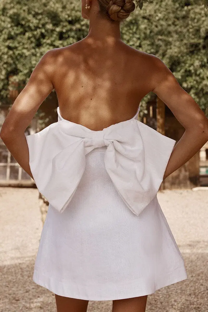 DISSH Aisle Linen Back Bow Mini Dress White Size 10 - Image 5