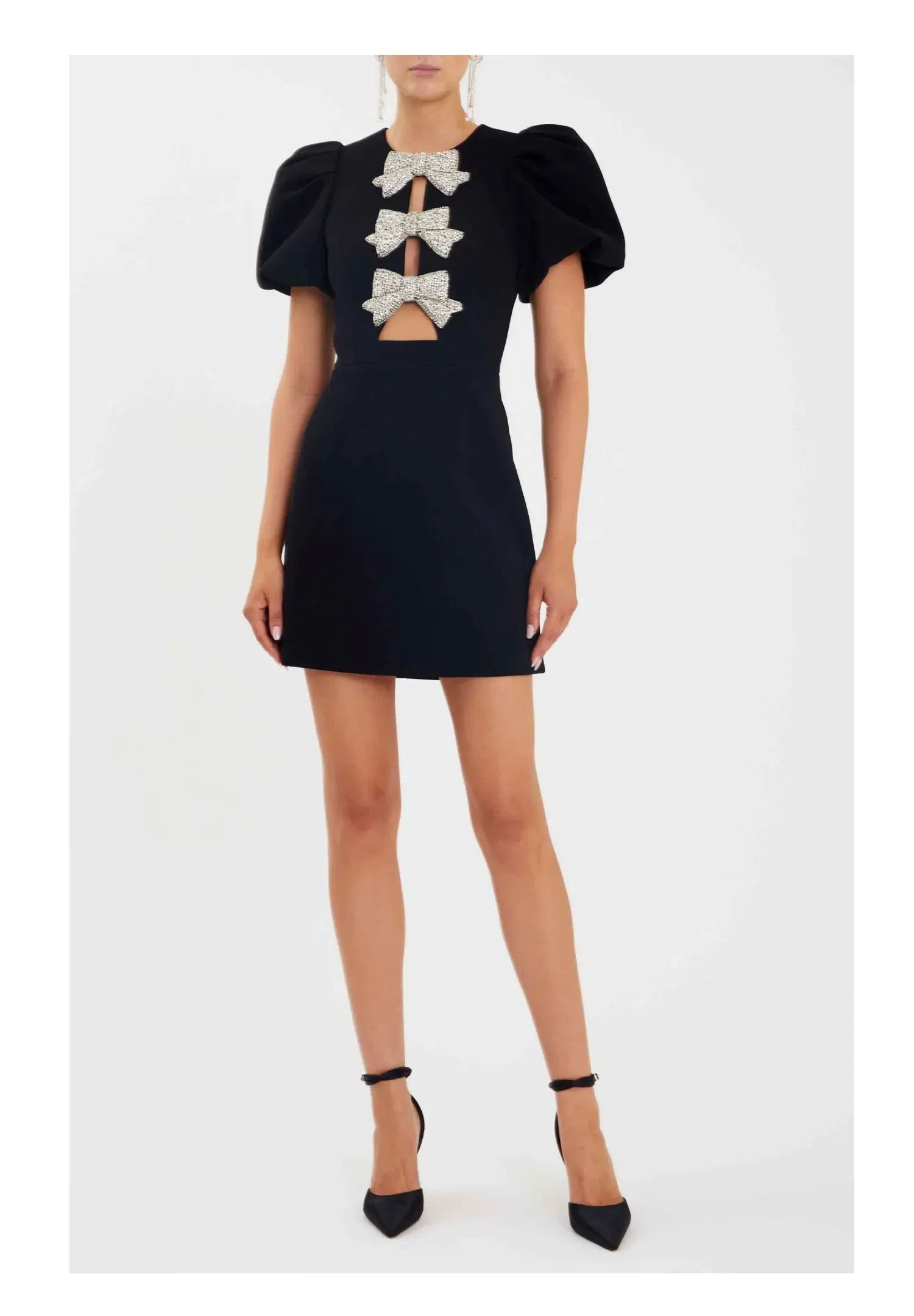 Rebecca Vallance Juliana Puff Sleeve Mini Dress Black Size 8 - Image 1